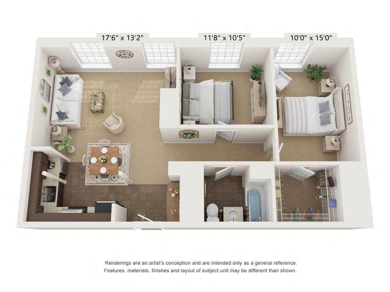 Floor plan for 2 beds, 1 bath, 1100 sqft